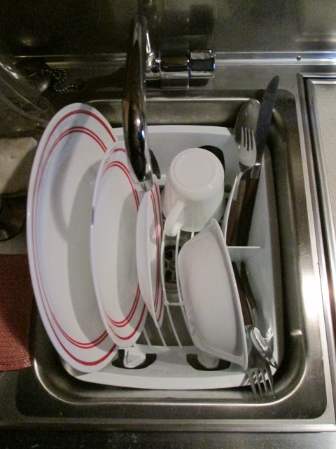 Using an over-the-sink dish drying rack in my RV! This works great